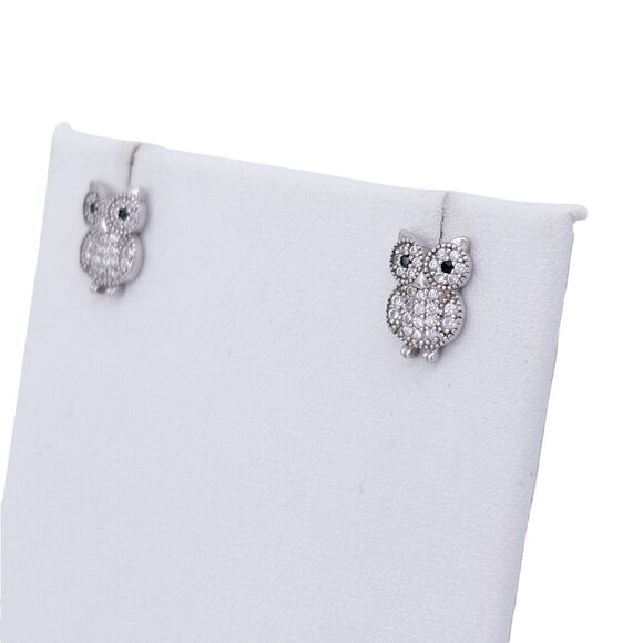 Vintage Sterling Silver 925 Cubic Zirconia 12.4mm Owl Stud Earrings - Picture 4 of 7